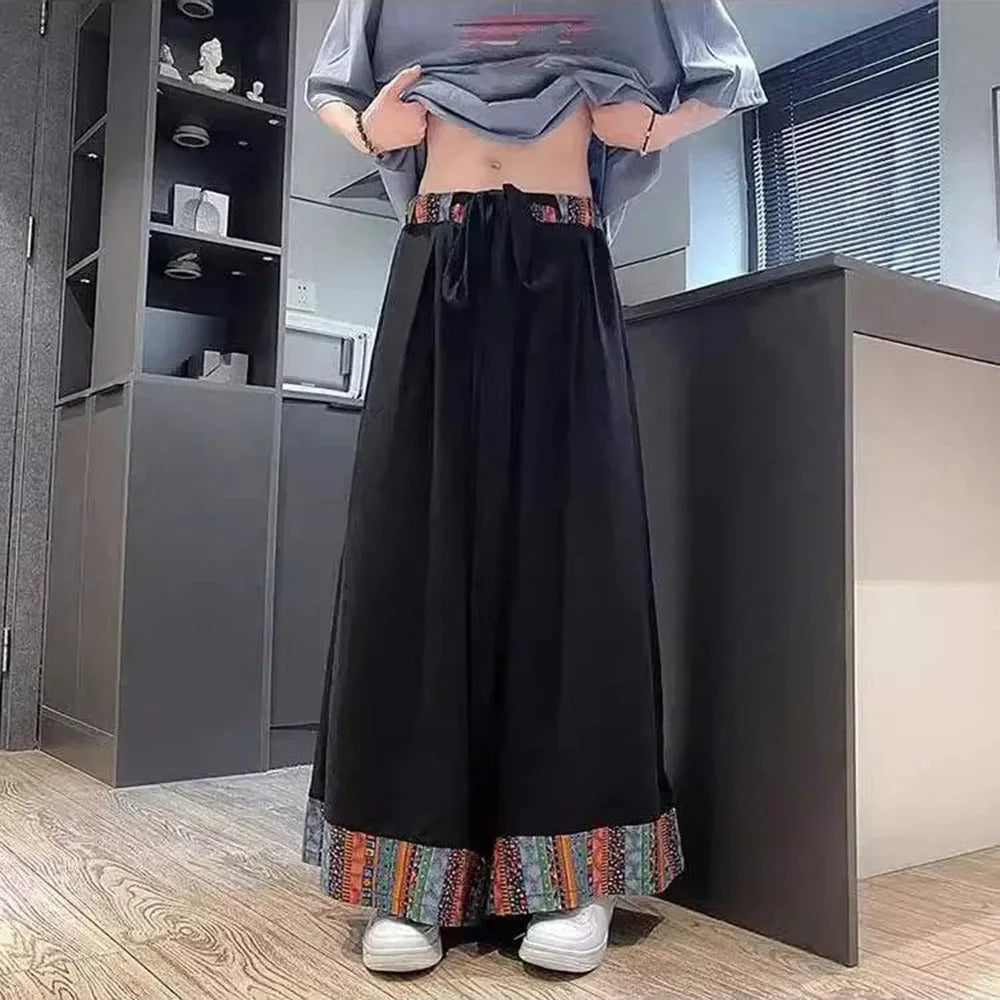 HEARUJOY  -  Mens Skirt Pants Ethnic Style Y2k Casual Pants Spring Fashion Youth All-Match Hakama Wide-Leg Pants Men'S Clothing 2025 New