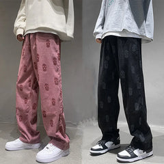 Hearujoy Baggy Corduroy Men Wide Pants Spring Fashion Design Print Trousers Hiphop Straight Sweatpants Oversized Bottoms Man Y2k Clothes