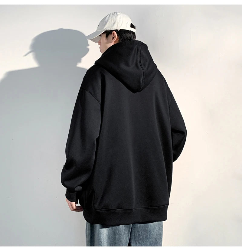 HEARUJOY  -  Spring Autumn Men's Zipper Hoodies Streetwear Casual Jacket Male Solid Color Loose Sweatshirts Simple Hooded Coats