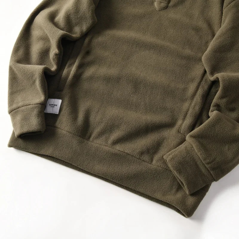HEARUJOY  -  Men's Double-Sided Fleece Relaxed Fit Henley Neck Pullover - Warm Casual Sweatshirt for Autumn/Winter