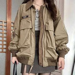 Hearujoy American Autumn Fashion Trend Hiphop Jacket Korean Style Versatile Work Jacket Men Women Zipper Lapel Casual Top Aesthetic Chic