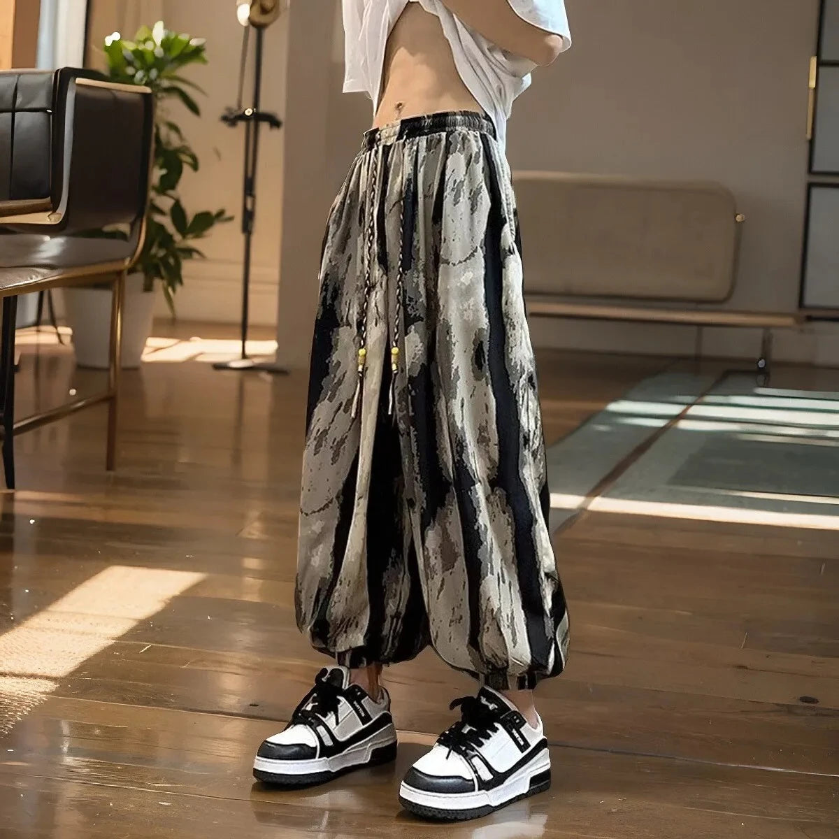 HEARUJOY  -  Summer Cool Loose Ice Silk Tie Dye Casual Wide-leg Pants Man Classic Low Price Stylish Korean Style Big Size Trousers for Men