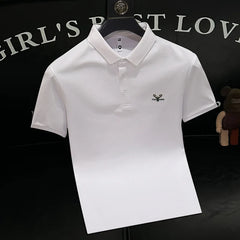 HEARUJOY  -  New Summer Men's Collar Fashion European Style Silk Embroidery Trendy Body-fitting Short Sleeve Polo Shirt Half Sleeve T-shirt