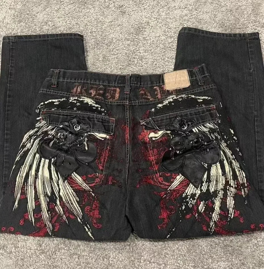 Hearujoy Y2K New Fashion washing Embroidery Loose Jeans Men Women Street Casual Joker Mopping Oversized Wide leg Pants Couple denim Jeans