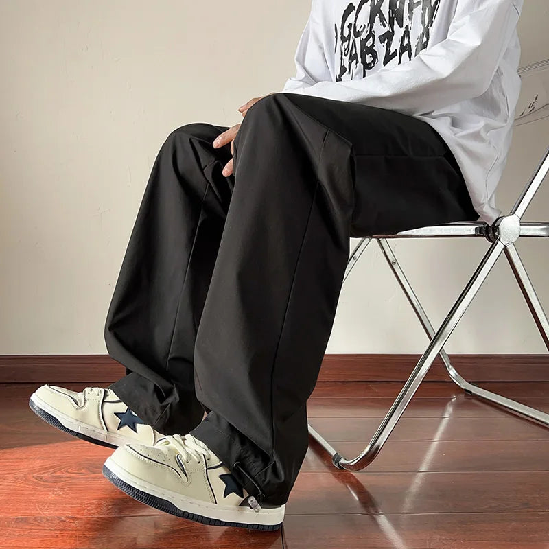 HEARUJOY  -  Autumn Pants Men Solid Chic Wide Leg Trousers Cozy Baggy All-match Streetwear Teens Joggers Men Korean Couples Sweatpants