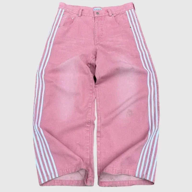 Hearujoy Y2k Hip hop High street striped straight leg men jeans Punk Harajuku street wear couple high-waisted jeans casual loose pants