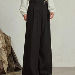 HEARUJOY  -  Mens Wide Leg Pants Retro Simplicity High Waisted Fashion Straight Leg Suit Trousers Button Trend Solid Pantalones Thin