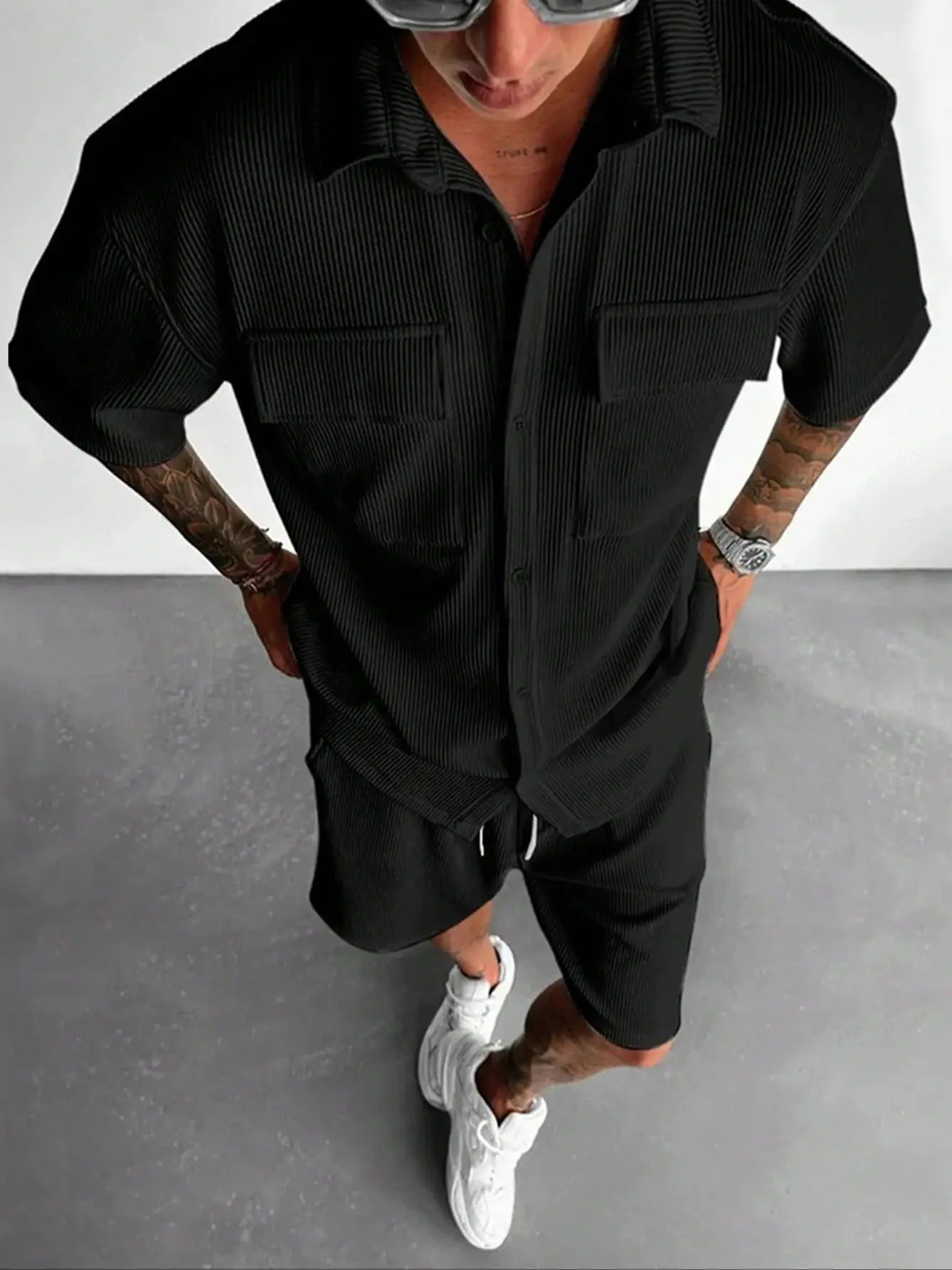 HEARUJOY  -  Summer Short Sleeve Shirt+Shorts Sports Suit Men's Loose T-Shirt Five Pants Casual Fashion Running Suit Male Two-Piece Clothing