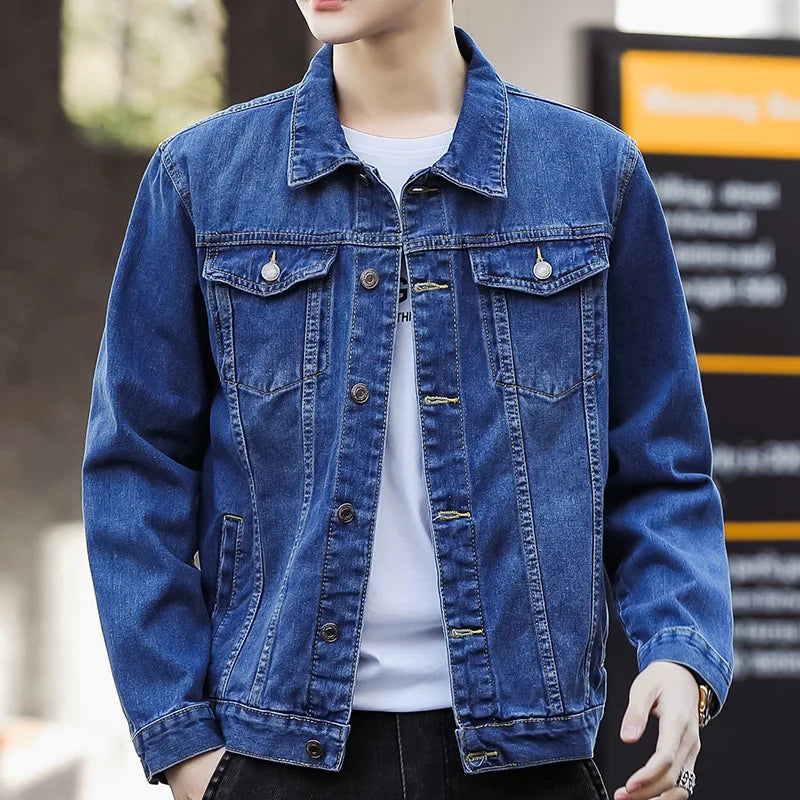 HEARUJOY  -  Spring and Autumn Men's New Spliced Turn-down Colla Button Pocket Fashion Solid Color Loose Comfortable Long Sleeve Jackets