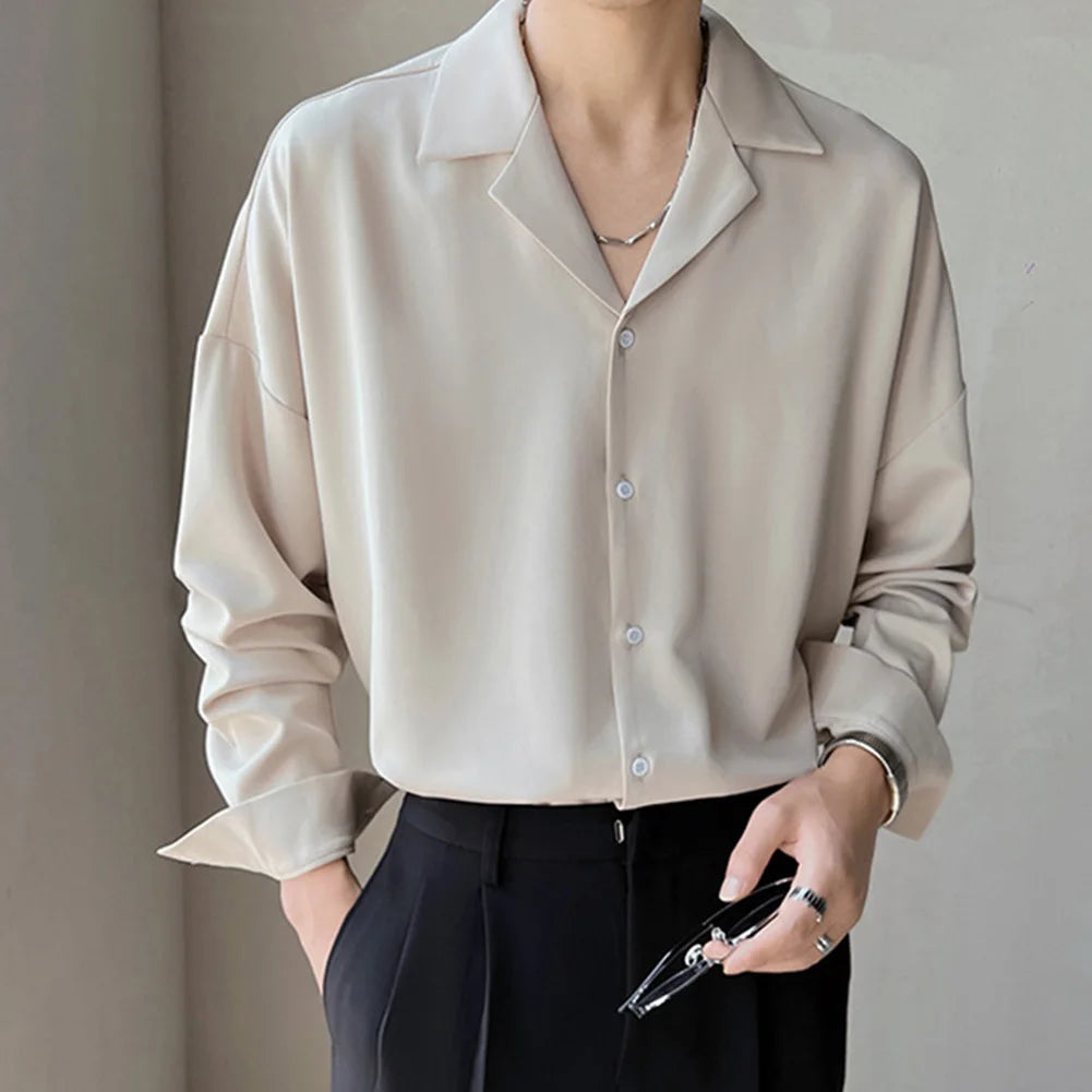 HEARUJOY  -  Casual Drape Shirt Trendy Button Up For Everyday Wear Casual Drape Shirt For Men All Seasons Wear Daily Use Apparel