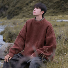 Hearujoy Winter Thick Sweater Men Warm Round Neck Knitted Pullover Sweater Men Streetwear Loose Long Sleeved Sweater Mens Jumper Clothes