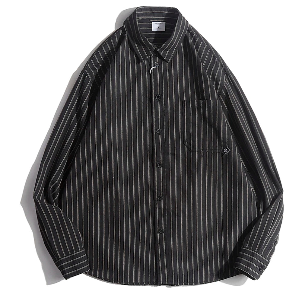 HEARUJOY  -  All Season Casual Shirt Streetwear Shirt Fashion Shirt Striped Shirt Solid Color Pattern Non-elastic Shirt Polyester Fabric