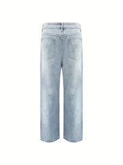 HEARUJOY  -  Men'S Vintage Washed Blue Loose Fit Jeans - Casual Straight Leg Denim Pants with Zipper Fly, All-Season Comfort, Mid Waist, Casual
