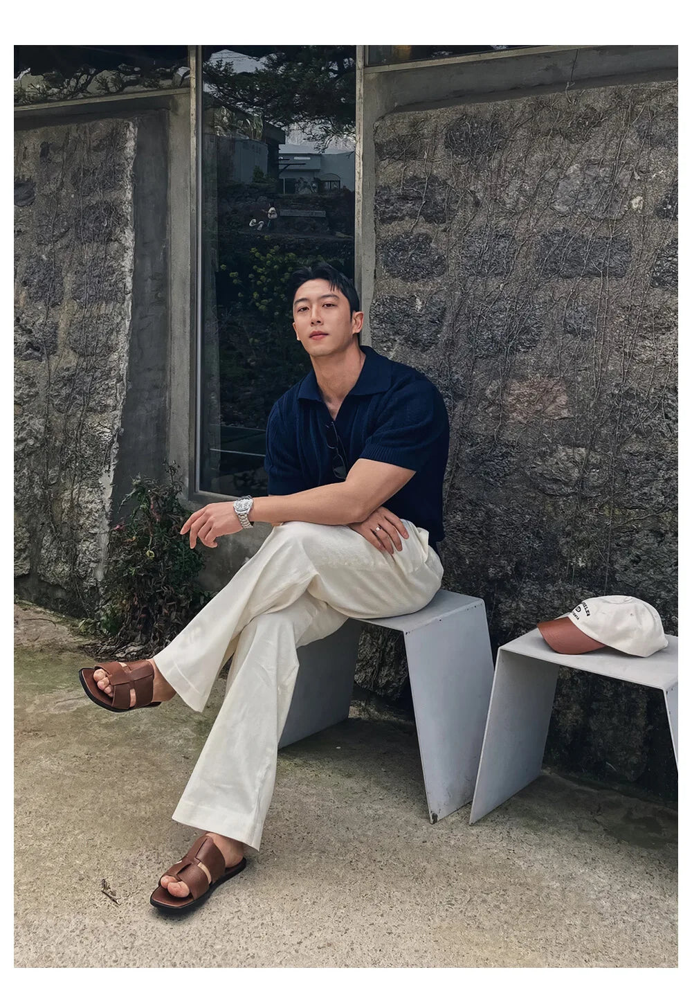 HEARUJOY  -  Men's Clothing Luxury Korean Popular Hollow Out Polo Shirt Leisure V Neck Short Sleeve Solid Color Retro Streetwear Knitwear