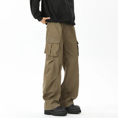 HEARUJOY  -  Pocket Casual Pants Men Retro Black Cargo Pants Men Japanese Streetwear Hip-hop Loose Straight Pants Mens Vintage Trousers