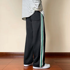 Hearujoy Black Side Striped Casual Pants Men's Spring New Loose Straight-leg Pants Elastic Waist Wide-leg Trousers Home Baggy Pants