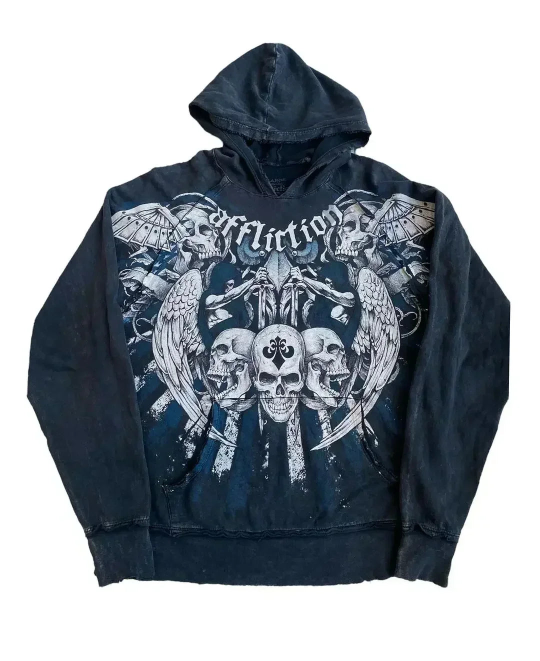 Hearujoy Affliction Street Hoodie Y2K Retro Gothic Skull Oversize Zipper Hoodie Mens Womens Hip Hop Casual Sweatshirt Personality Hoodie