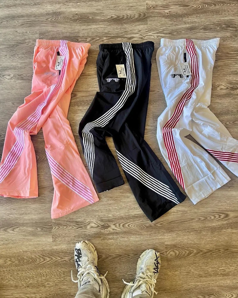 Hearujoy High Street Trend Striped Stretch Waist Women Nine-point Pants Y2k Harajuku Fashion Loose Casual Sports Wide Leg Pants