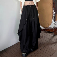 HEARUJOY  -  Y2k Dark Gothic Layered Skirt Pants Samurai Pants Hakama Streetwear Irregular Fashion Wide-Leg Pants Old Money Unisex New