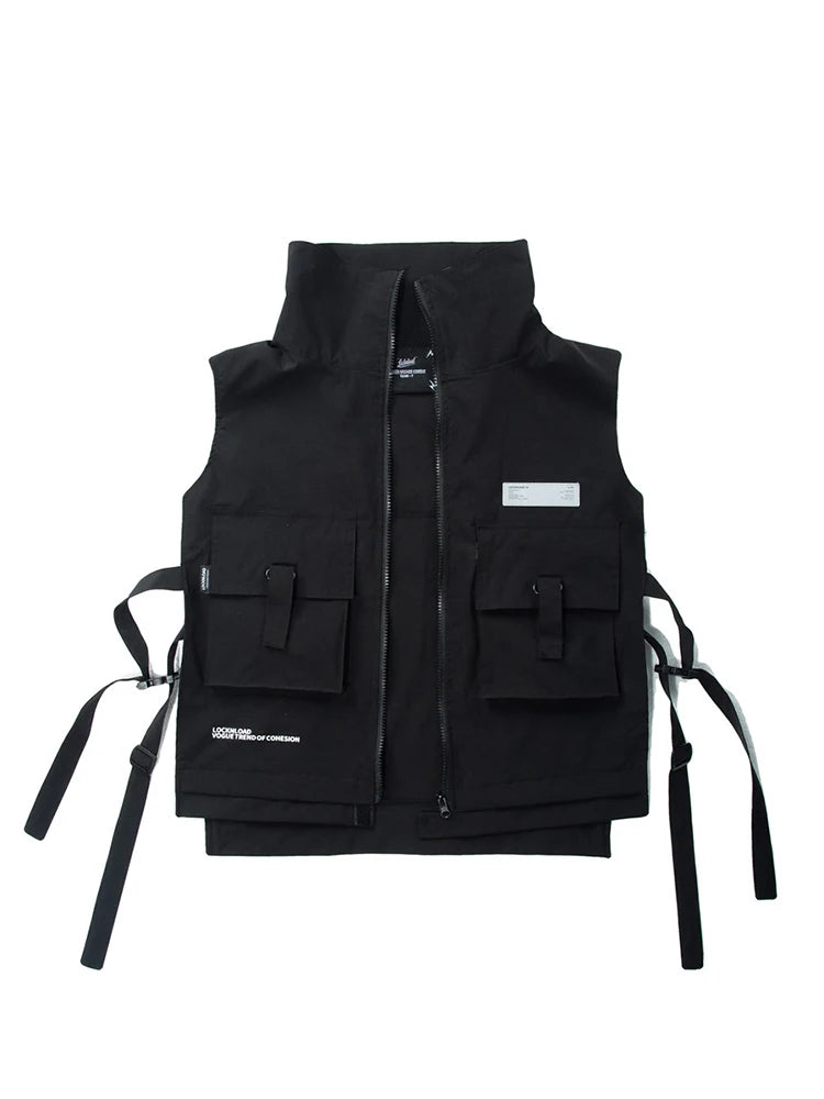 Hearujoy Techwear Sleeveless Jacket Zipper Men's Cardigan Male Black Biker Cargo Vest for Men Motorcyclist Vest Men Safari Style
