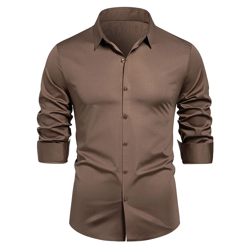 HEARUJOY  -  Men's Elastic Spring and Autumn New Long Sleeve Shirt Anti-wrinkle Free Ironing Business Comfort Breathable Slim Men Dress Shirt