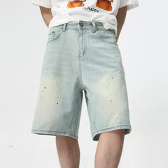 Hearujoy High Street Denim Pants Straight Men's Shorts Zipper Causal Wide Leg Male Trousers Knee Length Chic Summer 9C6094