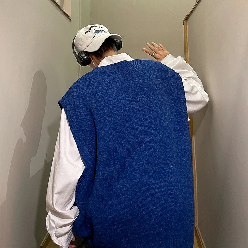 HEARUJOY  -  Autumn Streetwear Mens Loose Sweater Vest Casual Thermal Oversized Winter Sweater Vest Men Sweater Vest  for Daily Wear