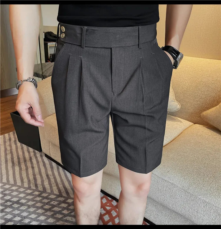HEARUJOY  -  New Men Summer Slim-fit British Style Suit Shorts Light Luxury Business Straight-leg Shorts Leisure Button-down Half-pants M-3XL
