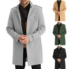 HEARUJOY  -  Spring and Autumn New Men's Solid Color Y2K Wool Coat Fashion Trend Casual Daily Single-Breasted Mid-Length Windbreaker Men