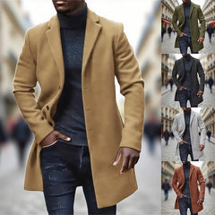 HEARUJOY  -  Daily Casual Long Sleeve Woolen Jackets Mens Autumn Winter Vintage Button-up Turn-down Collar Long Cardigans For Men Outerwear