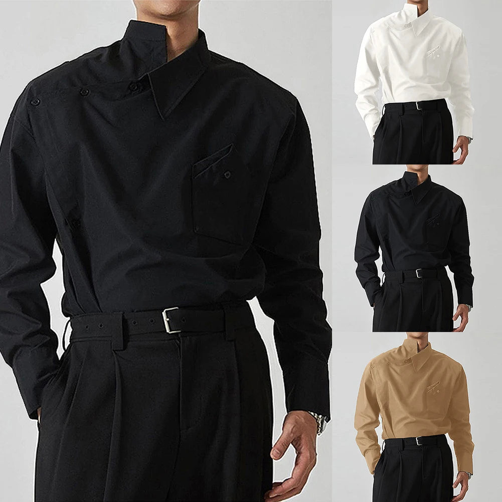 HEARUJOY  -  Casual Outing Casual Wear White Stand Collar Shirt Stand Collar Casual Wear Lapel Neckline Brand New Condition