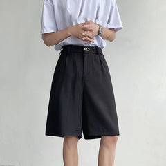 Hearujoy Metal Buckle Suit Shorts Korean Style Loose Summer Trend  Male Pants Casual Zipper Solid Color Loose 9C5337