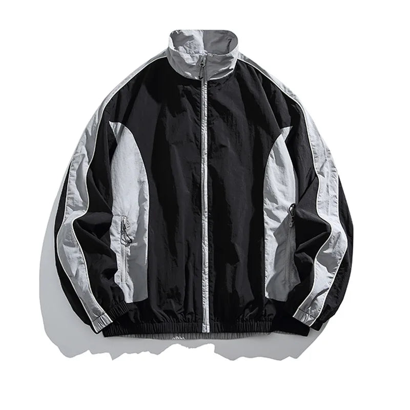 HEARUJOY  -  Japanese Retro Youth Streetwear Jacket - Men's Color-Blocked Stand Collar Waterproof Windbreaker Urban Outdoor Functional Jacket