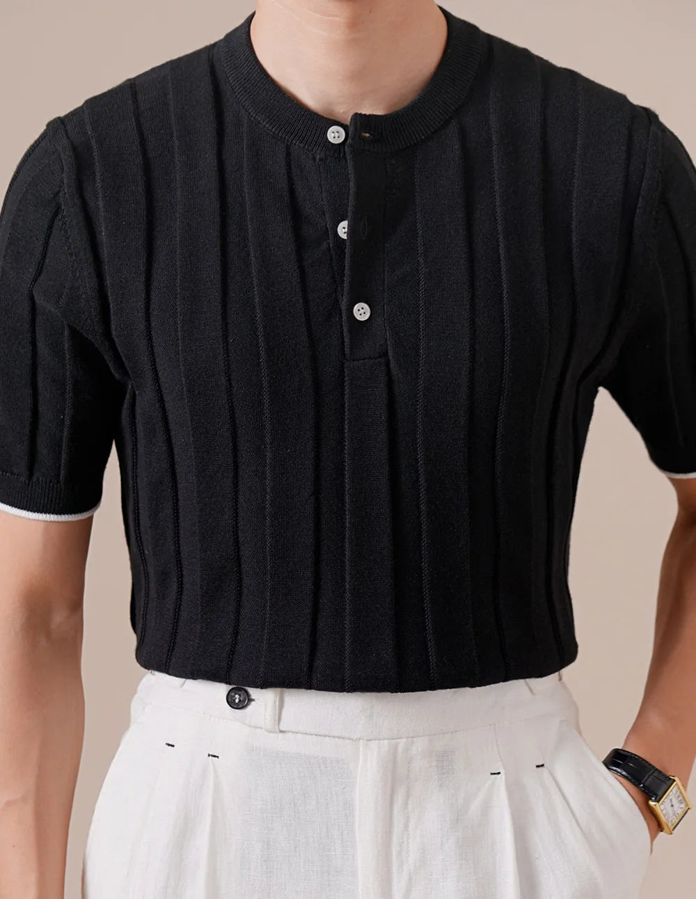 HEARUJOY  -  Cotton Linen Blend Italian Henley Collar Short Sleeve Polo Shirt Men Social Club Outfits Summer Top Thin T-Shirt Tee Shirt Homme