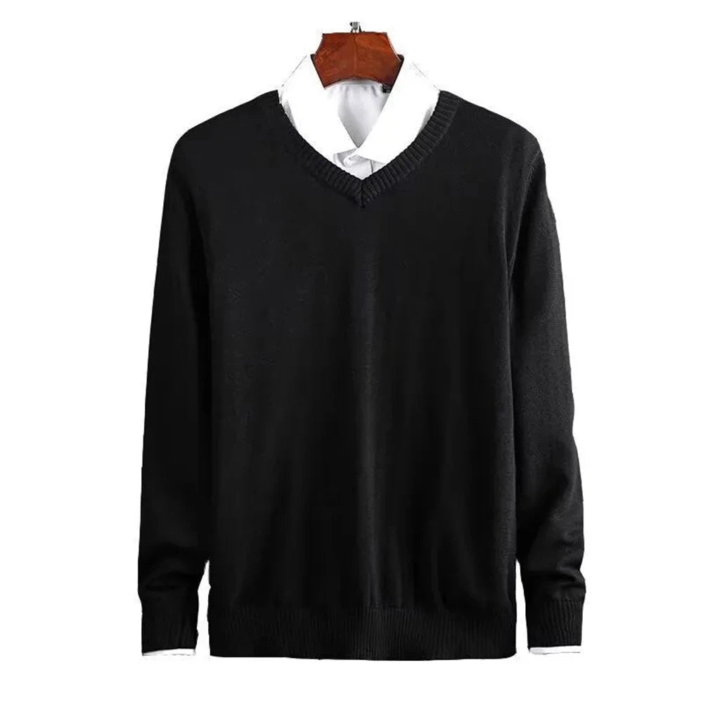 HEARUJOY  -  Mens Sweater Casual Outerwear Knitted Sweater Autumn Fashion Campus Youth All-Match Solid Color Long-Sleeved Top Men'S Clothing