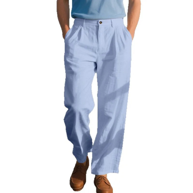 HEARUJOY  -  Autumn European and American Linen Men's Casual Loose Business Suit Trousers