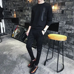 Hearujoy Male T Shirt Casual Cool Stretch Pants Sets Spring Top Kpop Chic Long Sleeve Clothes for Men Basic Autumn Slim Fit Trend S