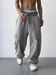 Hearujoy Hip Hop Grey Sweatpants Sports Pants Button Jean Elastic Waist Pants Loose Trousers Y2K Casual Sportwear Pants Joggers