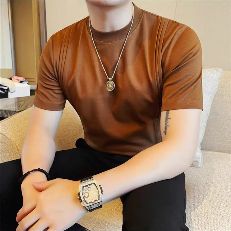 HEARUJOY  -  69% Cotton Stretch Men's T-Shirt - Breathable Modern Fit with Vertical Seam Detail, Timeless Casual Top for Everyday Comfort