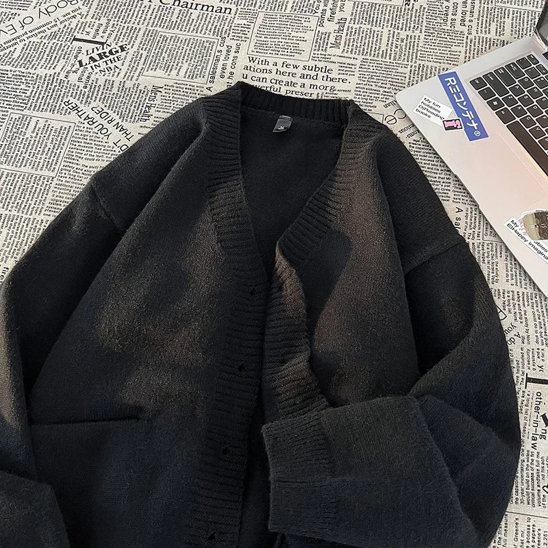 HEARUJOY  -  Autumn Winter New Korean Fashion Trend Versatile Casual Cardigan V-neck Sweater Men's Jacquard Comfortable Breathable Jacket