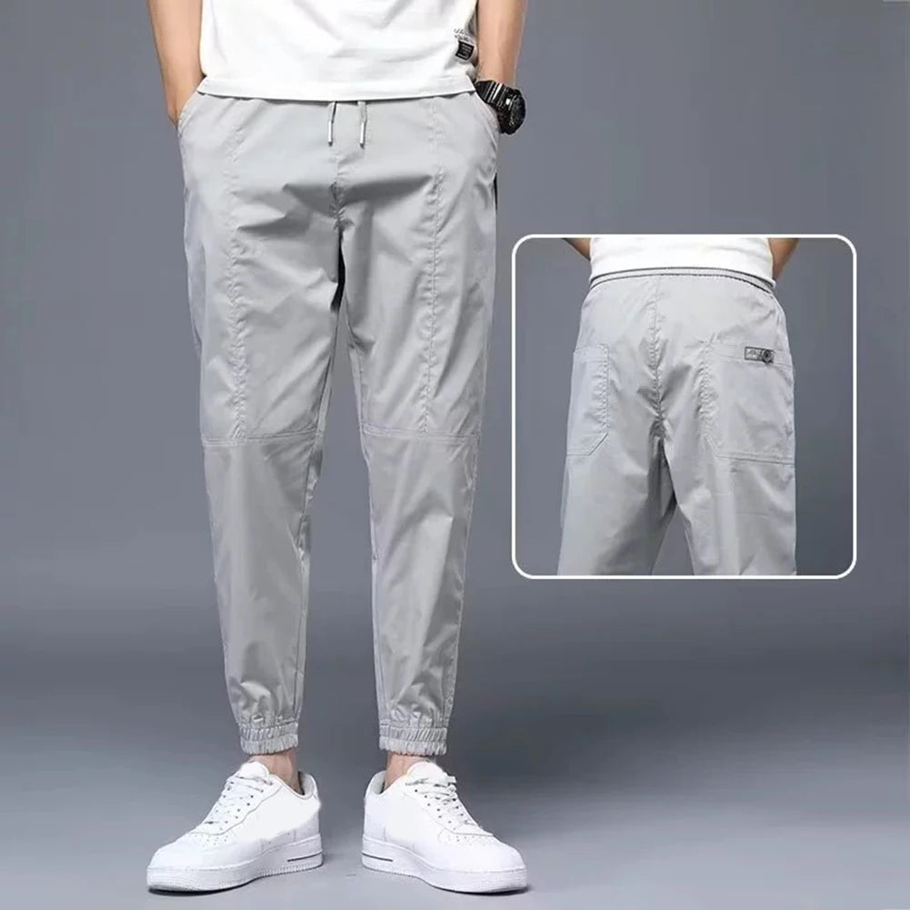 HEARUJOY  -  Men Solid Color Loose Fit Pants Straight Thin Cargo Pants Fashion Casual Trousers Streetwear Solid Color Comfortable