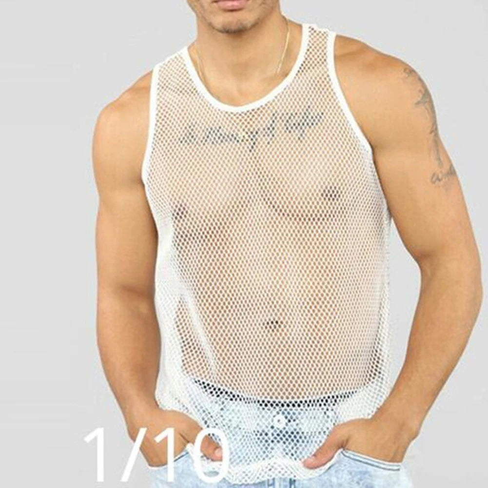 HEARUJOY  -  Tank Tops Vest Transparent White O-neck Party Nightclub Wear Polyester Fashion Sexy Vests Sleeveless Streetwear