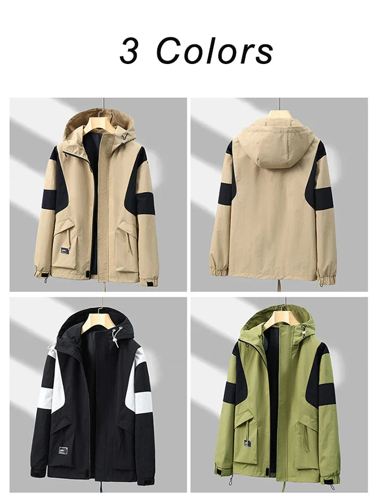 Hearujoy 2024 New Spring Men's Jacket Korean Fashion Streetwear Hooded Windbreaker Men Loose Casual Jackets Patchwork Coat Plus Size 8XL