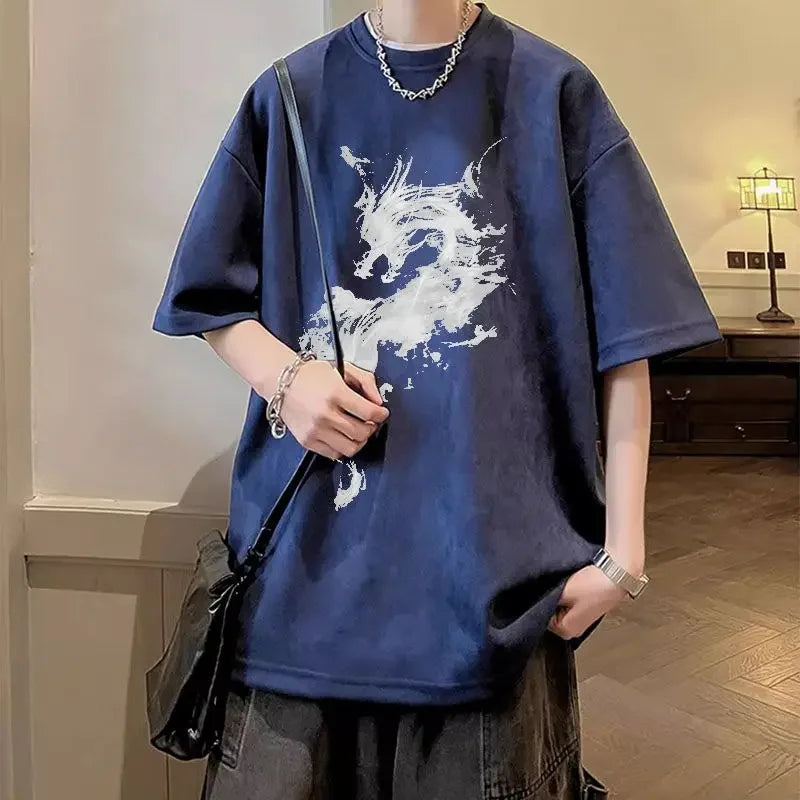 HEARUJOY  -  Man Tee Shirts Cotton Oversized O Neck Watercolor T Shirt for Men Luxury High Quality Cool New In Cheap Clothes Party Summer Top