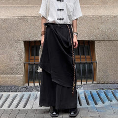 HEARUJOY  -  Men Japanese Double-Layer Irregular Casual Culottes New Genderless Fashion Splicing Solid Color Loose Wide-Leg Pants Unisex