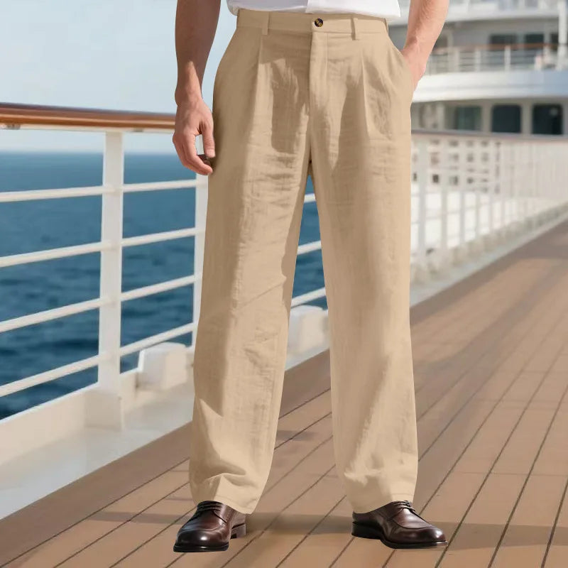 HEARUJOY  -  Autumn European and American Linen Men's Casual Loose Business Suit Trousers