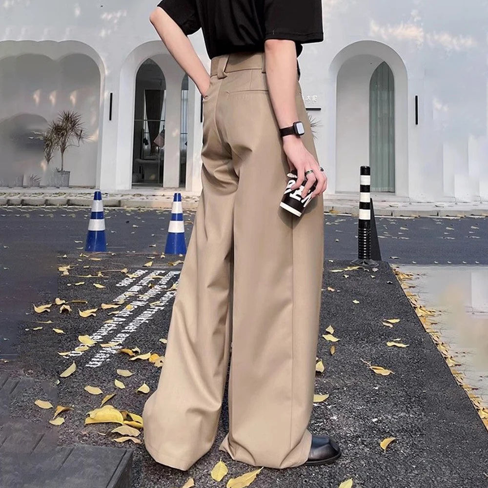 HEARUJOY  -  Mens Trousers Reverse Design Front Pocket Wide Leg Pants Autumn Fashion Couple Versatile Simple Daily Casual Pants Unisex