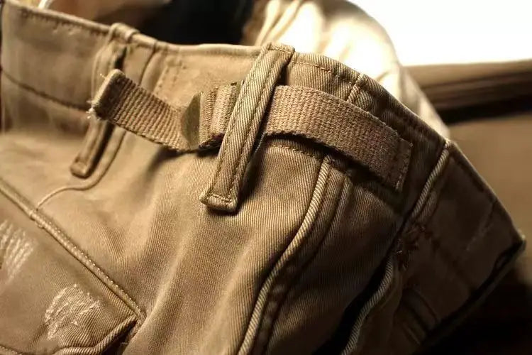 HEARUJOY  -  American Vintage Men Cargo Pants Distress Scratch Washed Cotton Straight Pants Trousers Spring Autumn Heavy Weight Casual Pant