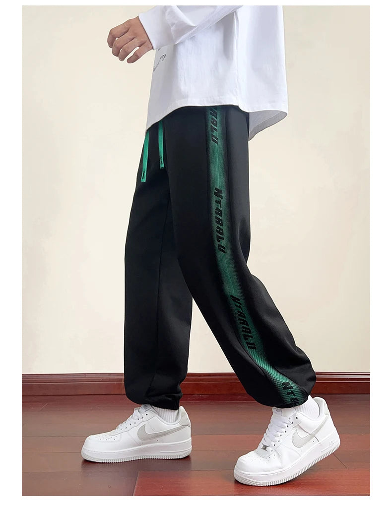 HEARUJOY  -  Side Stripe Joggers Men Trousers Autumn High Street Vibe Korean Wide-leg Trousers Casual Niche Straight-leg Loose Sports Pants