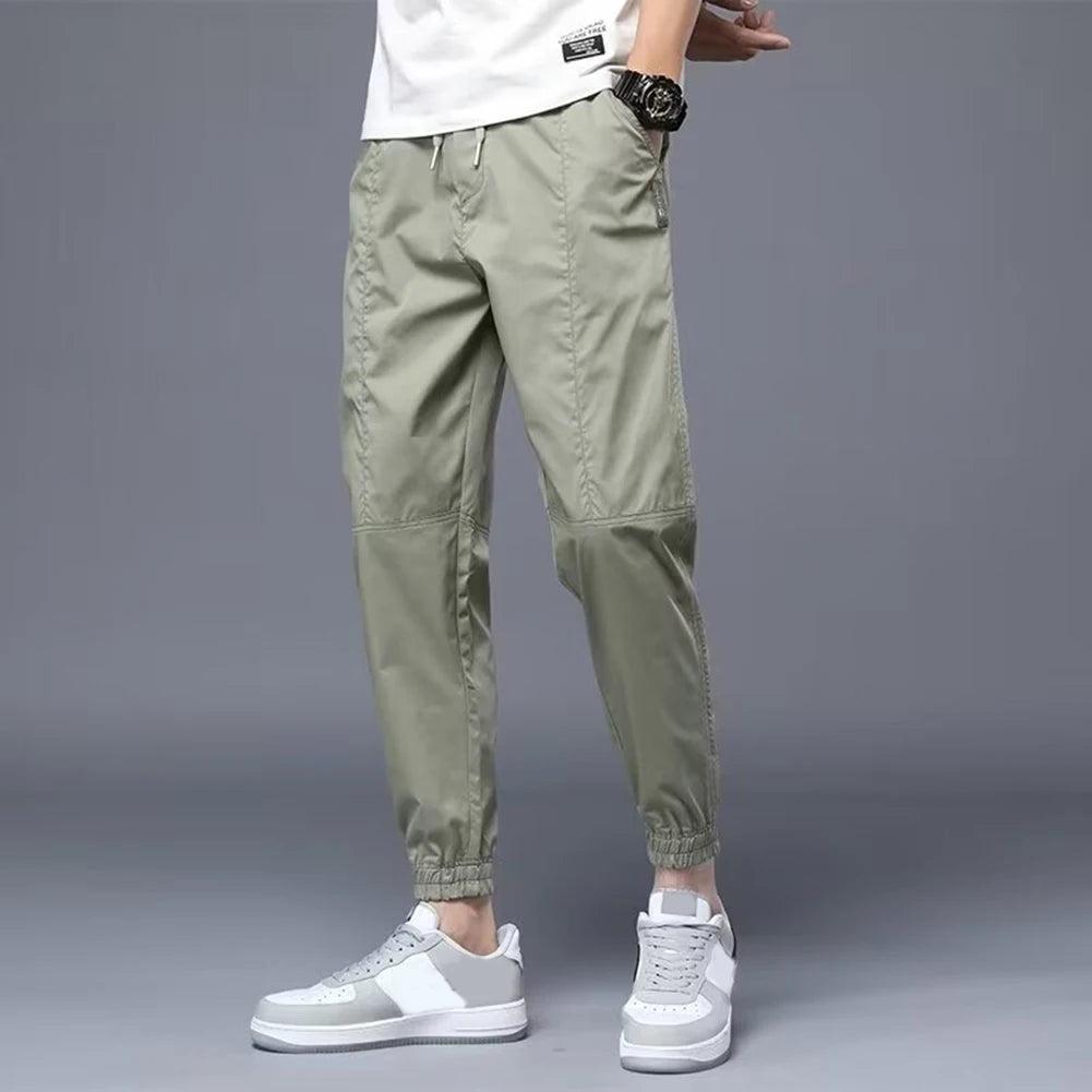 HEARUJOY  -  Men Solid Color Loose Fit Pants Straight Thin Cargo Pants Fashion Casual Trousers Streetwear Solid Color Comfortable